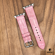 Load image into Gallery viewer, #924 (Suitable for Apple Watch) Baby Pink Crocodile Belly Leather Watch Strap with Pink Stitches