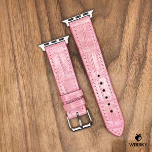 #924 (Suitable for Apple Watch) Baby Pink Crocodile Belly Leather Watch Strap with Pink Stitches