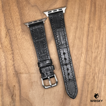 Load image into Gallery viewer, #1020 (Suitable for Apple Watch) Black Crocodile Belly Leather Watch Strap with Black Stitches