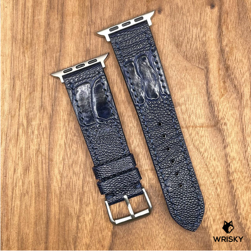 #842 (Suitable for Apple Watch) Deep Sea Blue Ostrich Leg Leather Watch Strap
