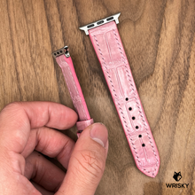 Load image into Gallery viewer, #924 (Suitable for Apple Watch) Baby Pink Crocodile Belly Leather Watch Strap with Pink Stitches