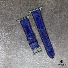 Load image into Gallery viewer, #487 (Suitable for Apple Watch) Royal Blue Ostrich Leg Leather Watch Strap with Red Stitches