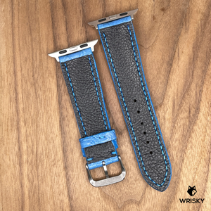 #989 (Suitable for Apple Watch) Sky Blue Crocodile Belly Leather Watch Strap with Blue Stitches