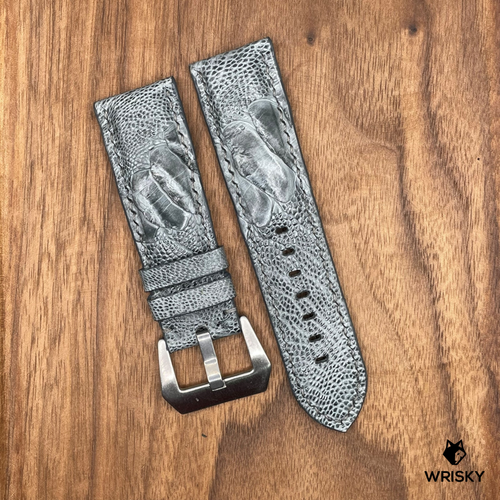 #707 24/22mm Grey Ostrich Leg Leather Watch Strap with Grey Stitches