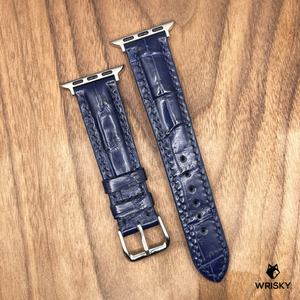 #925 (Suitable for Apple Watch) Blue Crocodile Belly Leather Watch Strap with Blue Stitches