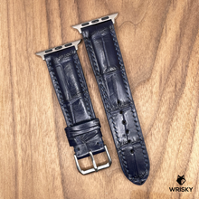 Load image into Gallery viewer, #992 (Suitable for Apple Watch) Dark Blue Crocodile Belly Leather Watch Strap with Blue Stitches