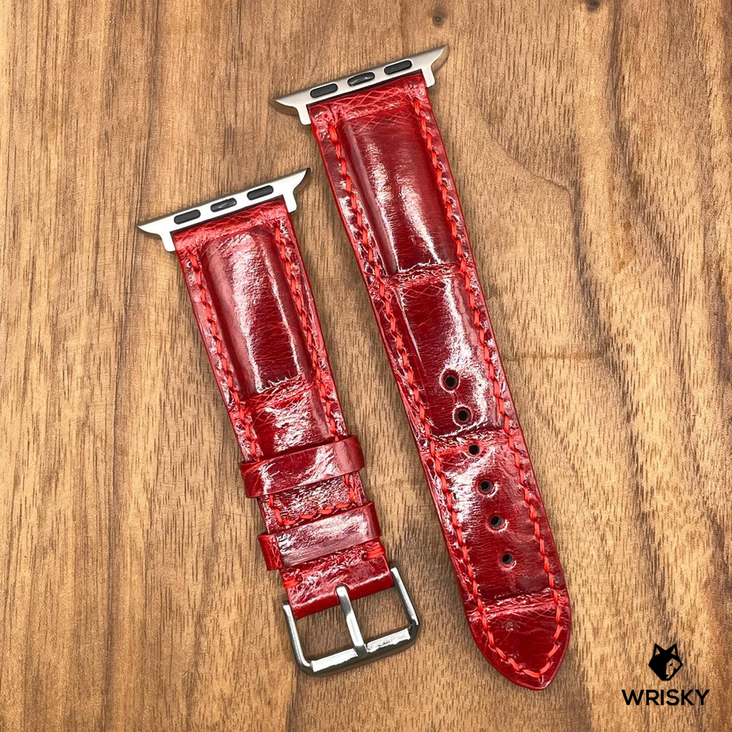 #843 (Suitable for Apple Watch) Gloss Red Crocodile Belly Leather Watch Strap