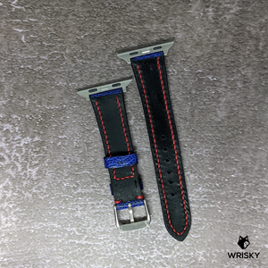 #487 (Suitable for Apple Watch) Royal Blue Ostrich Leg Leather Watch Strap with Red Stitches