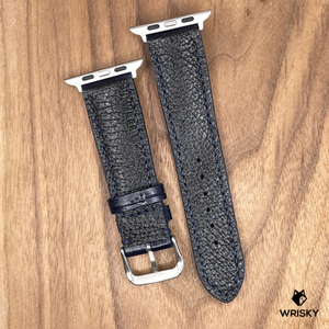 #992 (Suitable for Apple Watch) Dark Blue Crocodile Belly Leather Watch Strap with Blue Stitches
