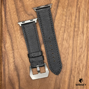 #634 (Suitable for Apple Watch) Black Crocodile Belly Leather Watch Strap with Black Stitches