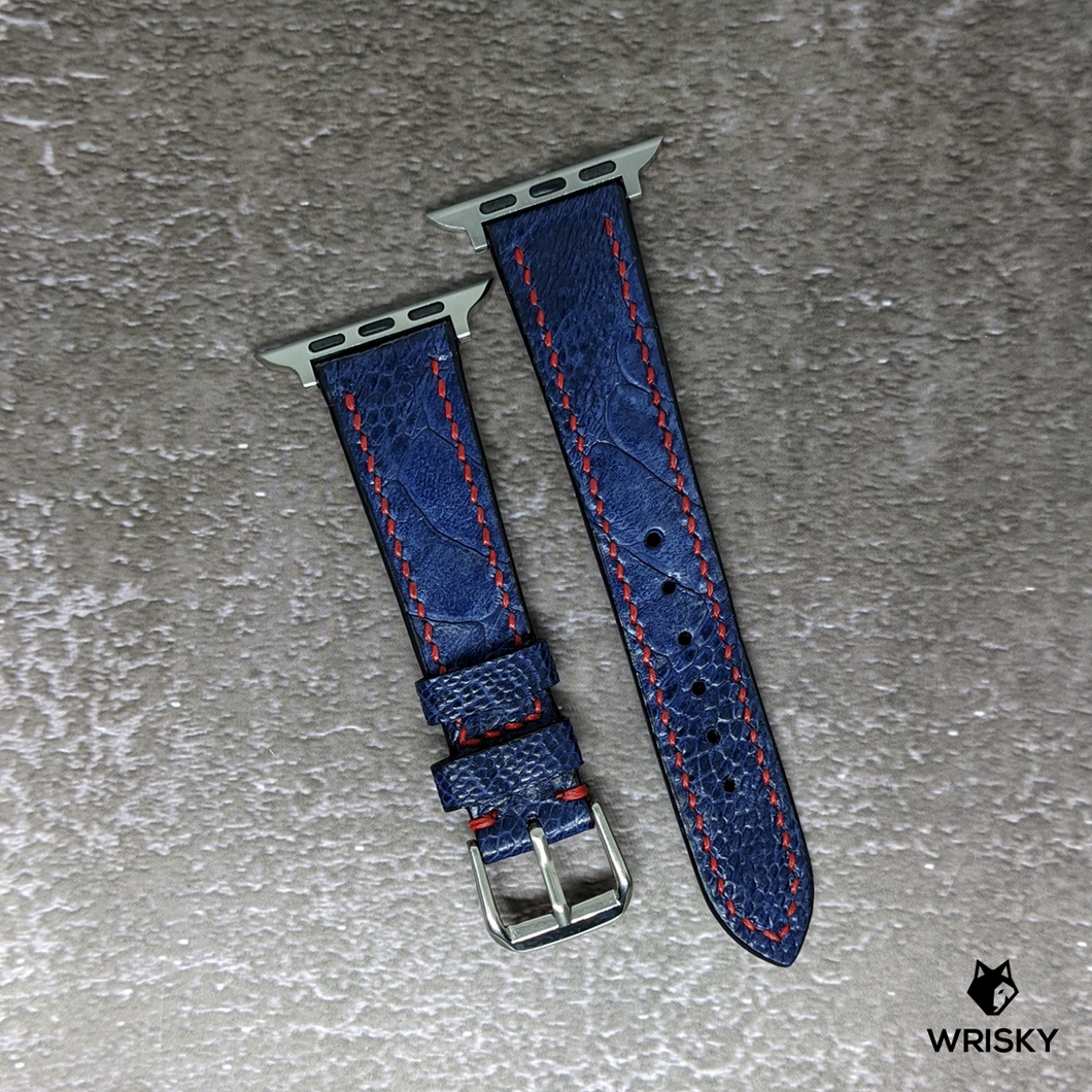 #488 (Suitable for Apple Watch) Deep Sea Blue Ostrich Leg with Red Stitches