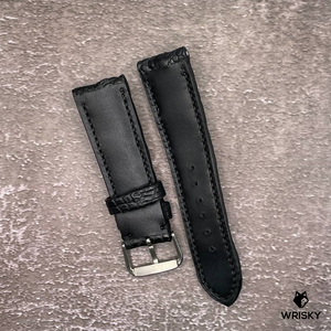 #547 22/20mm Black Hornback Crocodile Leather Watch Strap with Black Stitches