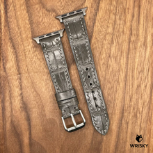 Load image into Gallery viewer, #640 (Suitable for Apple Watch) Grey Crocodile Belly Leather Watch Strap with Grey Stitches