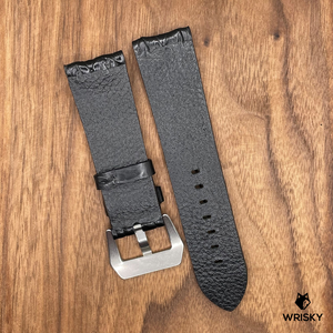 #708 24/22mm Black Double Row Hornback Crocodile Leather Watch Strap