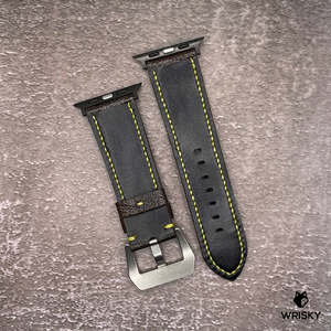 #589 (Suitable for Apple Watch) Dark Brown Ostrich Leg Leather Watch Strap with Yellow Stitches