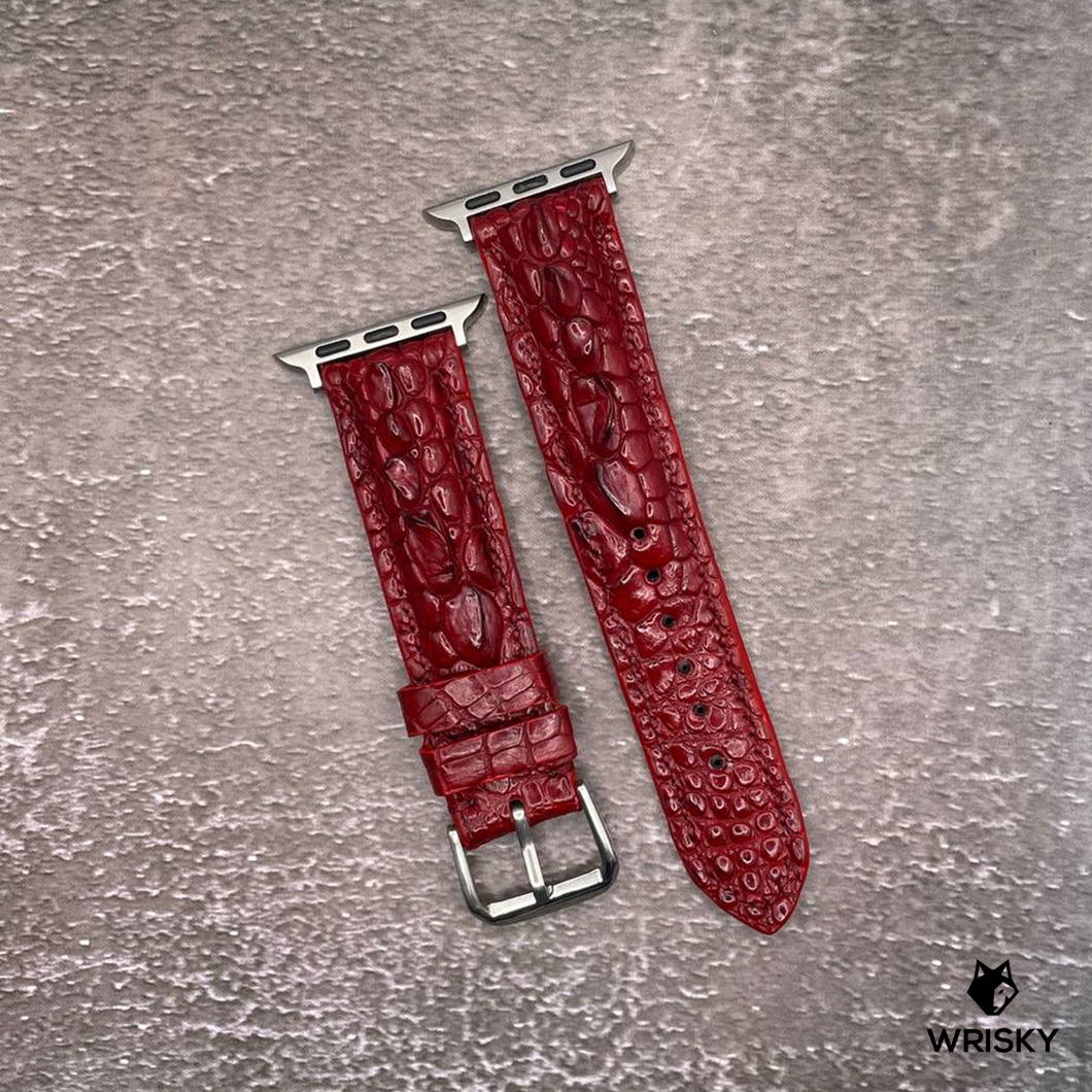 #549 (Suitable for Apple Watch) Wine Red Hornback Crocodile Leather Watch Strap with Red Stitches