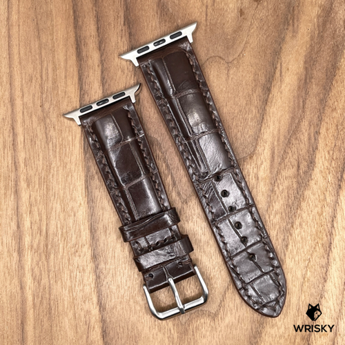 #995 (Suitable for Apple Watch) Dark Brown Crocodile Belly Leather Watch Strap with Dark Brown Stitches