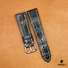 Load image into Gallery viewer, #746 22/18mm Black Crocodile Belly Leather Watch Strap with Yellow Stitches