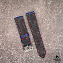 Load image into Gallery viewer, #525 20/18mm Royal Blue Crocodile Belly Leather Watch Strap with Red Stitches