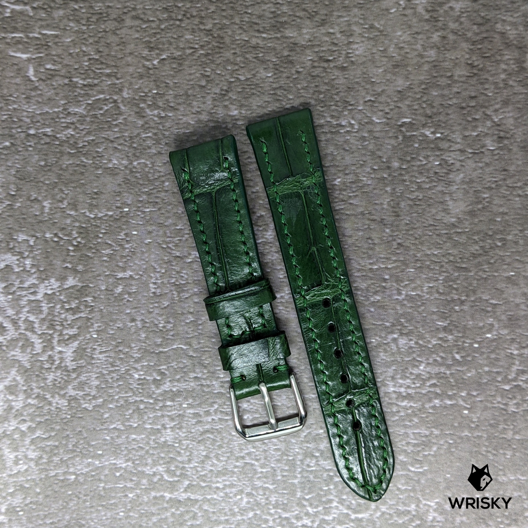 #474 19/16mm Dark Green Crocodile Belly Leather Watch Strap with Dark Green Stitches
