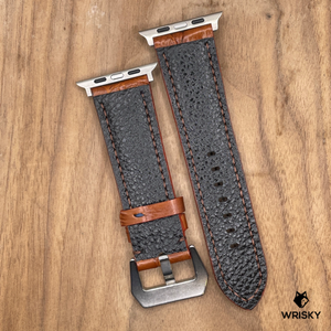 #1036 (Suitable for Apple Watch) Cognac Brown Crocodile Belly Leather Watch Strap with Brown Stitches
