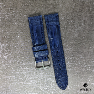 #460 22/20mm Deep Sea Blue Ostrich Leg Leather Watch Strap with Blue Stitches