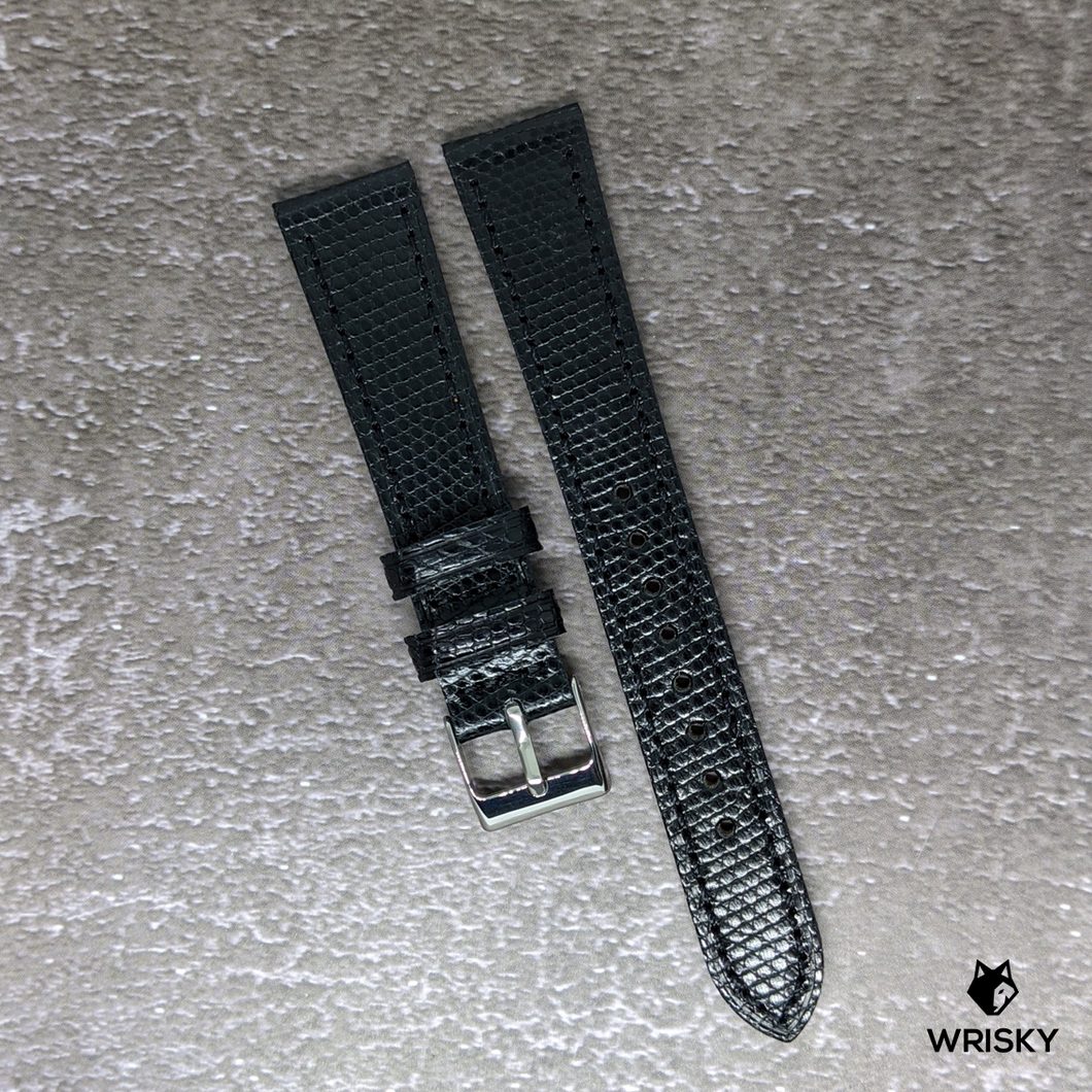#437 19/16mm Black Lizard Leather Watch Strap with Black Stitches