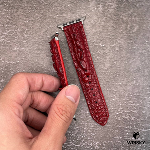 #549 (Suitable for Apple Watch) Wine Red Hornback Crocodile Leather Watch Strap with Red Stitches