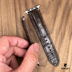 #995 (Suitable for Apple Watch) Dark Brown Crocodile Belly Leather Watch Strap with Dark Brown Stitches