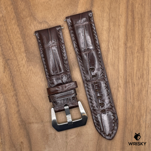#1027 24/22mm Dark Brown Crocodile Belly Leather Watch Strap with Dark Brown Stitches