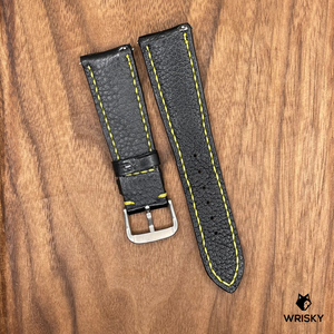 #674 (Quick Release Spring Bar) 22/18mm Black Crocodile Belly Leather Watch Strap with Yellow Stitches