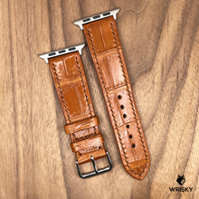 Load image into Gallery viewer, #993 (Suitable for Apple Watch) Cognac Brown Crocodile Belly Leather Watch Strap with Brown Stitches