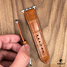 Load image into Gallery viewer, #993 (Suitable for Apple Watch) Cognac Brown Crocodile Belly Leather Watch Strap with Brown Stitches