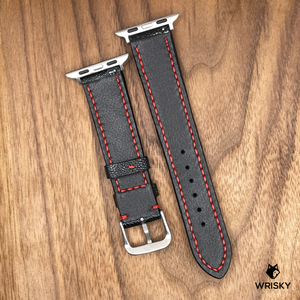#928 (Suitable for Apple Watch) Black Ostrich Leg Leather Watch Strap with Red Stitches