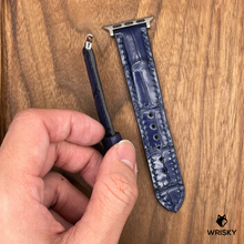 Load image into Gallery viewer, #638 (Suitable for Apple Watch) Blue Crocodile Belly Watch Strap with Blue Stitches