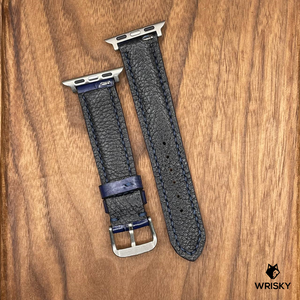 #638 (Suitable for Apple Watch) Blue Crocodile Belly Watch Strap with Blue Stitches