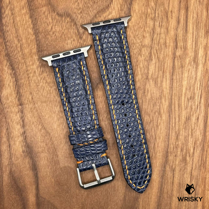 #644 (Suitable for Apple Strap) Deep Sea Blue Lizard Leather Watch Strap with Orange Stitch