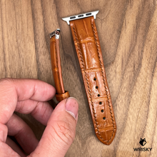 Load image into Gallery viewer, #988 (Suitable for Apple Watch) Cognac Brown Crocodile Belly Leather Watch Strap with Brown Stitches