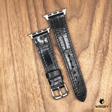 Load image into Gallery viewer, #930 (Suitable for Apple Watch) Black Crocodile Belly Leather Watch Strap with Black Stitches