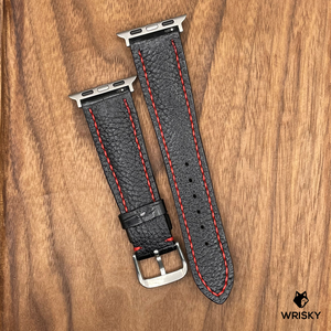 #677 (Suitable for Apple Watch) Black Crocodile Leather Watch Strap with Red Stitches