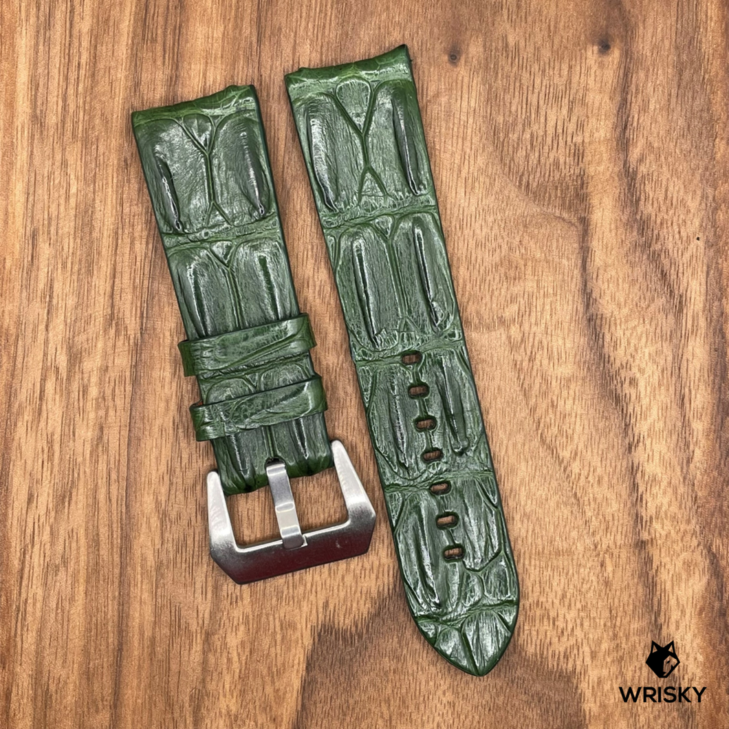 #710 24/22mm Dark Green Double Row Hornback Crocodile Leather Watch Strap