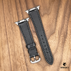 #930 (Suitable for Apple Watch) Black Crocodile Belly Leather Watch Strap with Black Stitches