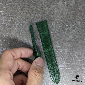 #474 19/16mm Dark Green Crocodile Belly Leather Watch Strap with Dark Green Stitches
