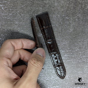 #453 *Custom Made* 22/18mm Dark Brown Crocodile Belly Leather Watch Strap with Dark Brown Stitches
