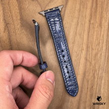 Load image into Gallery viewer, #1041 (Suitable for Apple Watch) Blue Crocodile Belly Leather Watch Strap with Blue Stitches