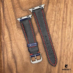#678 (Suitable for Apple Watch) Royal Blue Crocodile Leather Watch Strap with Red Stitches