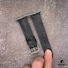 Load image into Gallery viewer, #552 (Suitable for Apple Watch) Black Hornback Crocodile Leather Watch Strap with Black Stitches