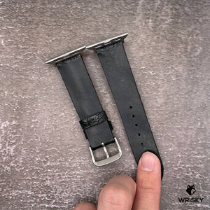 #552 (Suitable for Apple Watch) Black Hornback Crocodile Leather Watch Strap with Black Stitches