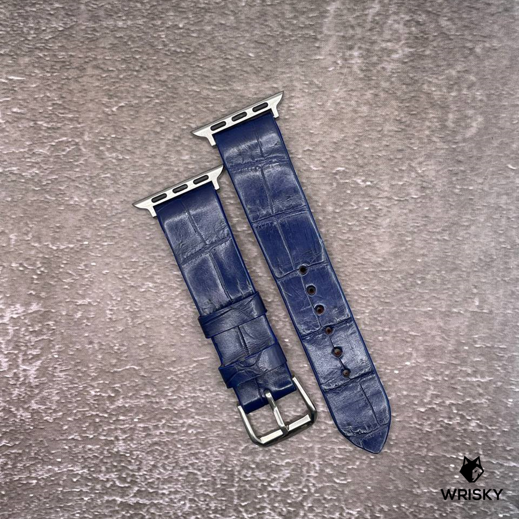 #553 (Suitable for Apple Watch) Deep Sea Blue Crocodile Belly Leather Watch Strap