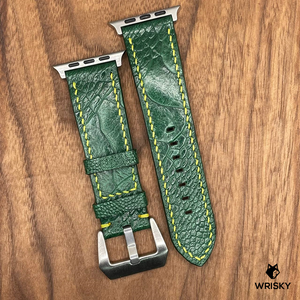 #636 (Suitable for Apple Watch) Emerald Green Ostrich Leg Leather Watch Strap with Yellow Stitch